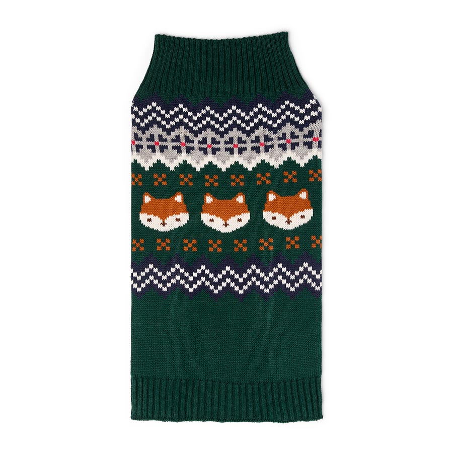 Pets at Home Felix Fox Fair Isle Dog Sweater Green