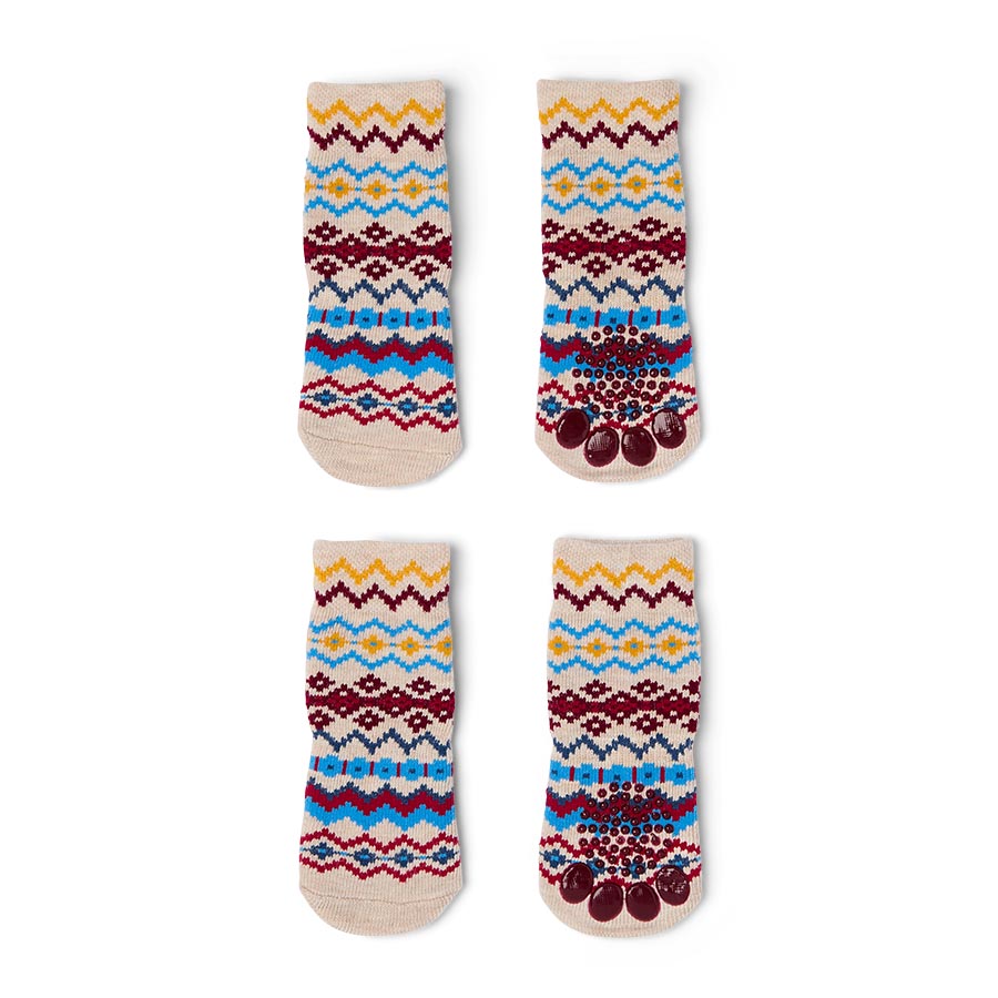Pets at Home Nordic Fair Isle Socks Non-slip grip soles for Dogs Brown