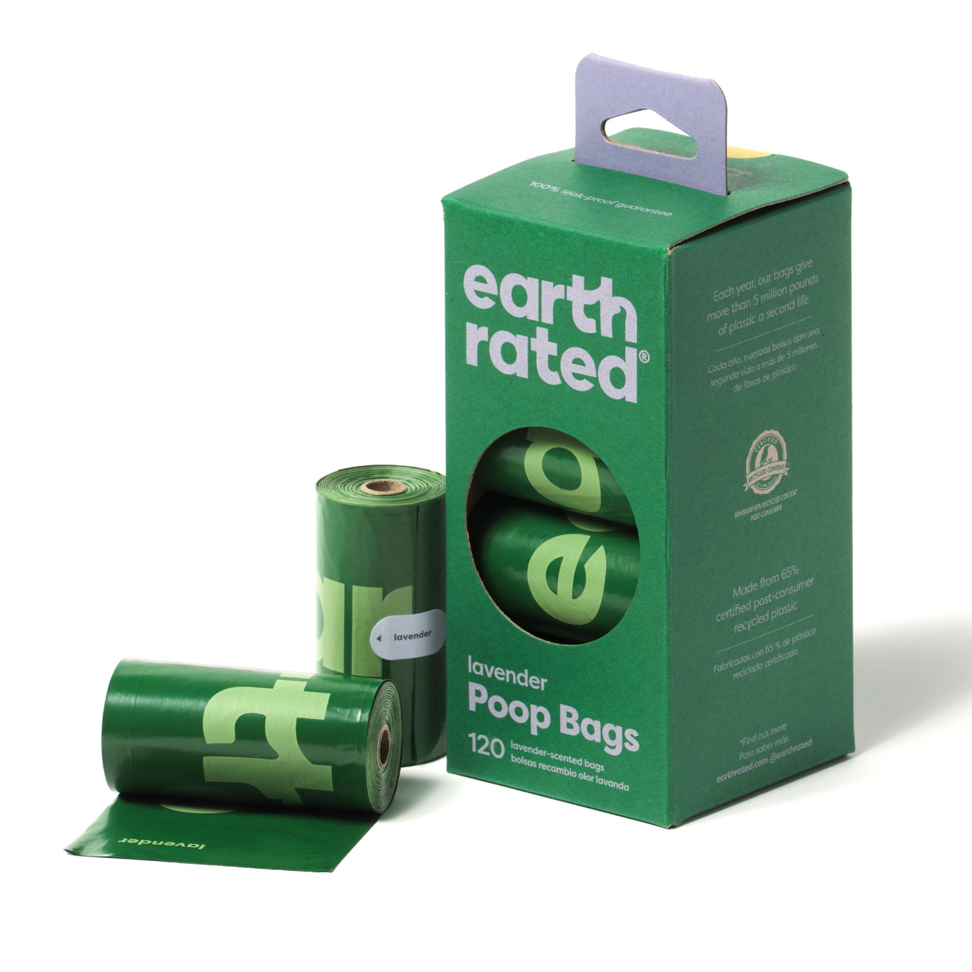 Earth Rated Dog Poop Bags on 8 Refill Rolls Lavender