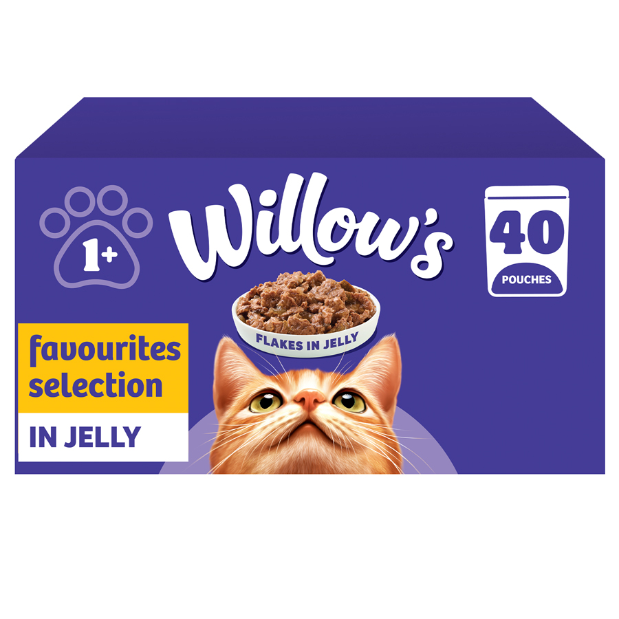 Willow's Adult Wet Cat Food Flakes in Jelly Favourites Variety Selection 40x85g