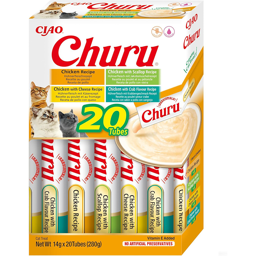 Churu Creamy Lickable Cat Treats Chicken Variety 20 Bulk Pack 280g
