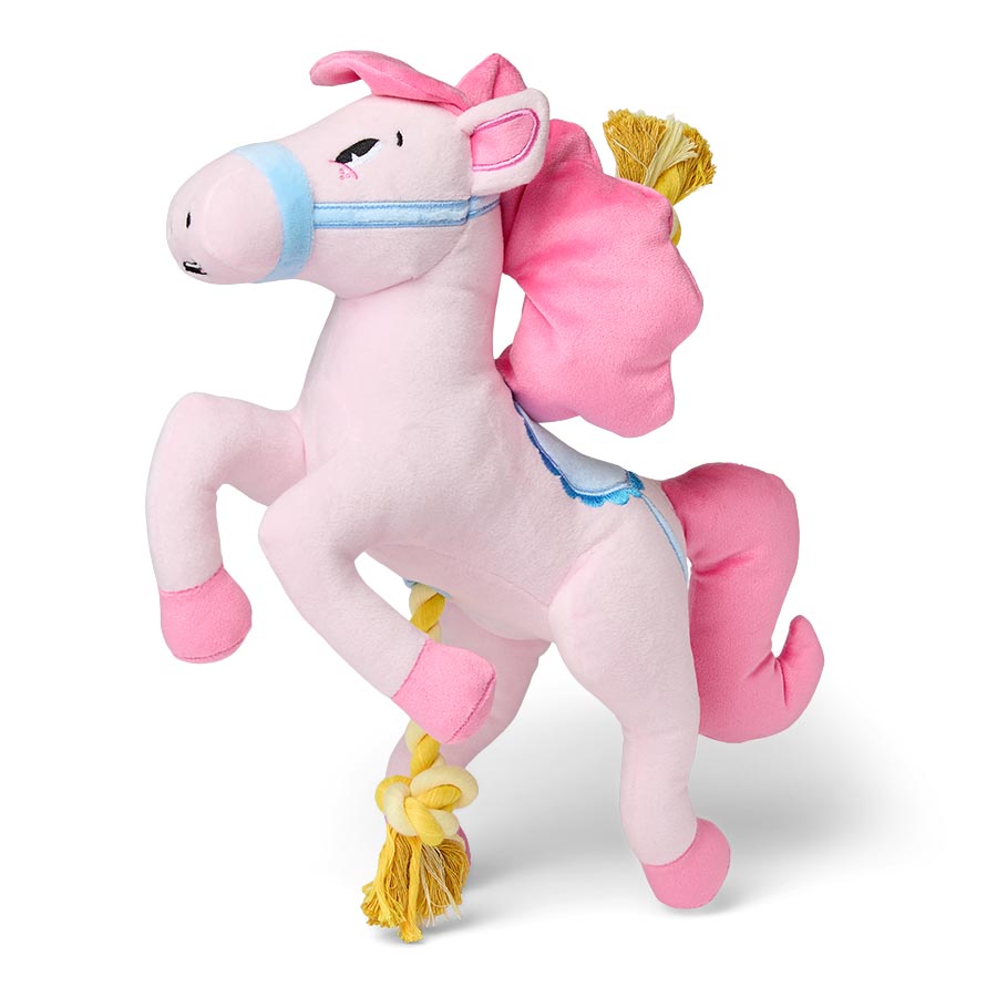 Pets at Home Plush Squeaky Carousel Horse Rope Dog Toy