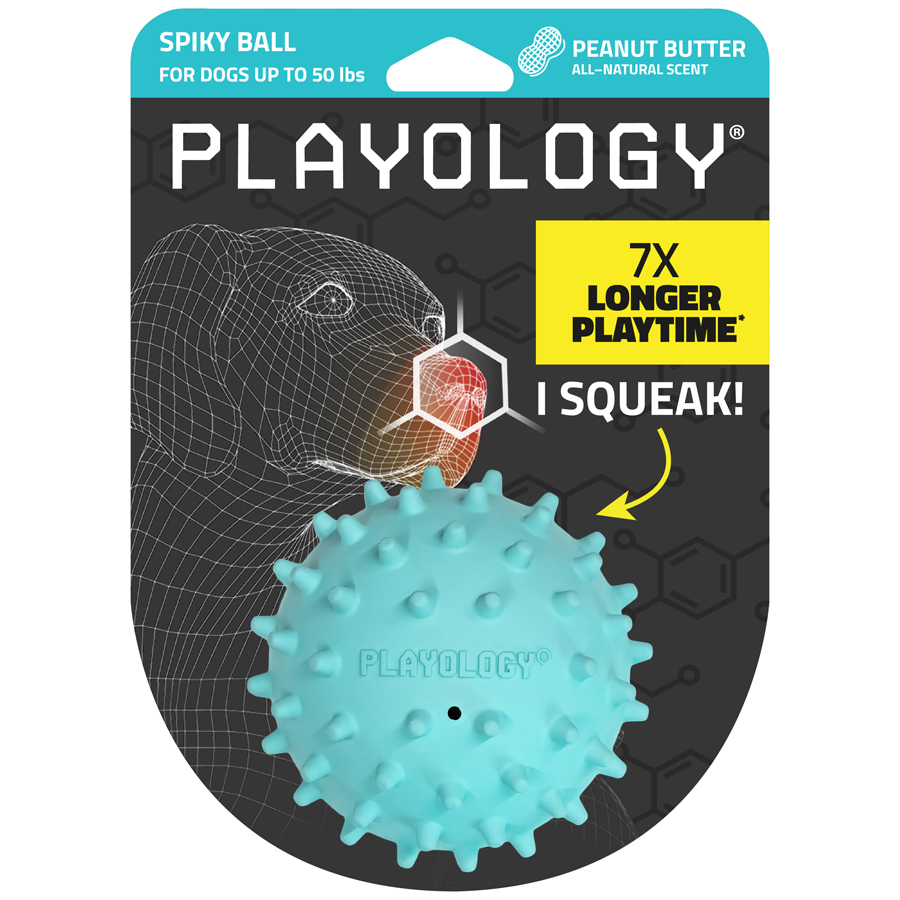 Playology Spiky Squeaky Chew Peanut Butter Scent Dog Ball Toy