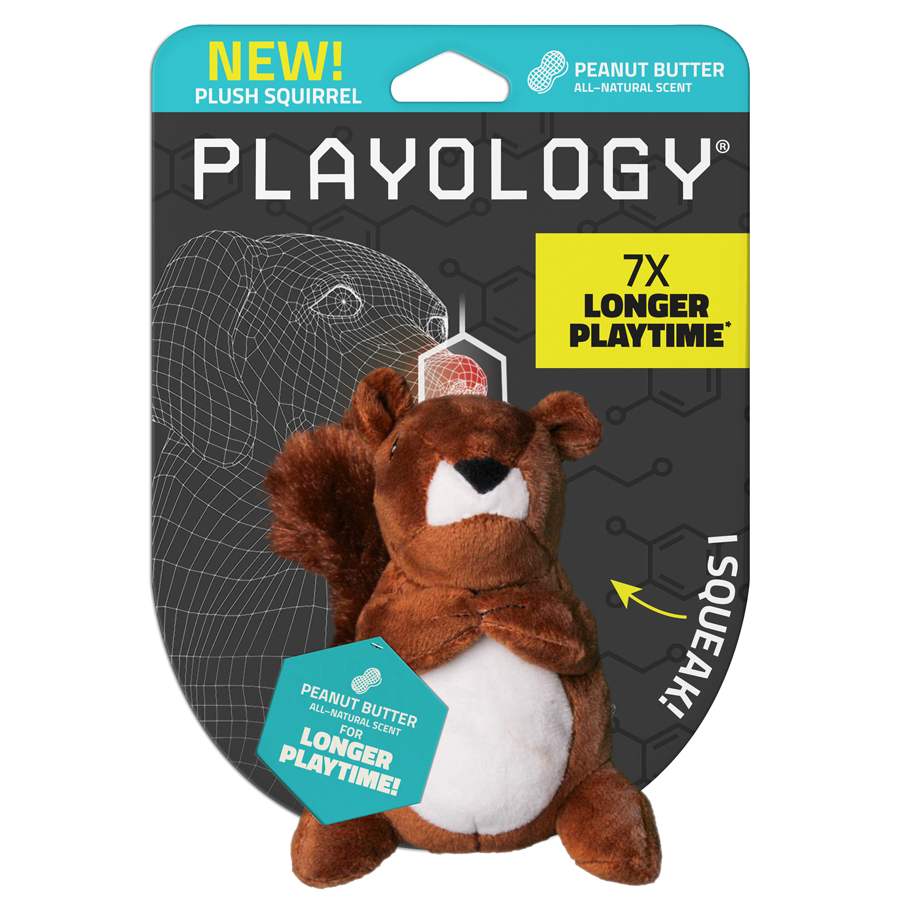 Playology Plush Squeaky Squirrel Peanut Butter Scented Dog