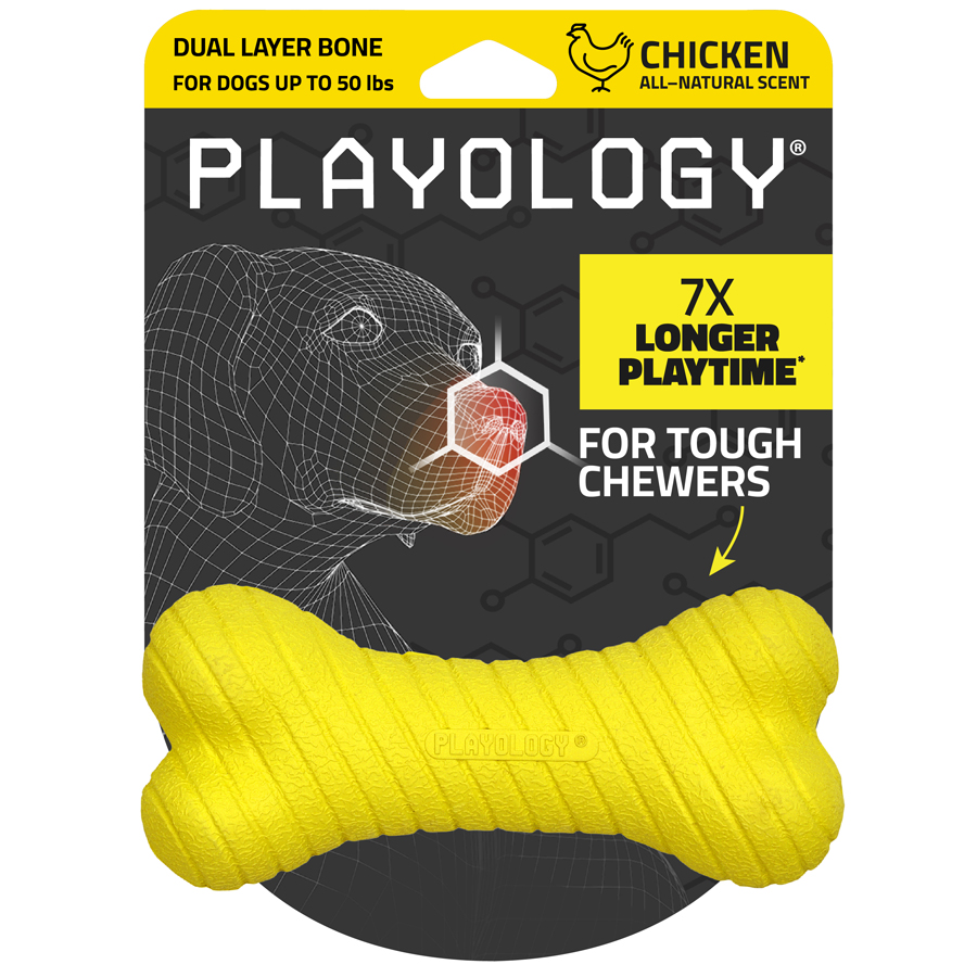 Playology Dual Layer Bone Chicken Scented Dog Toy