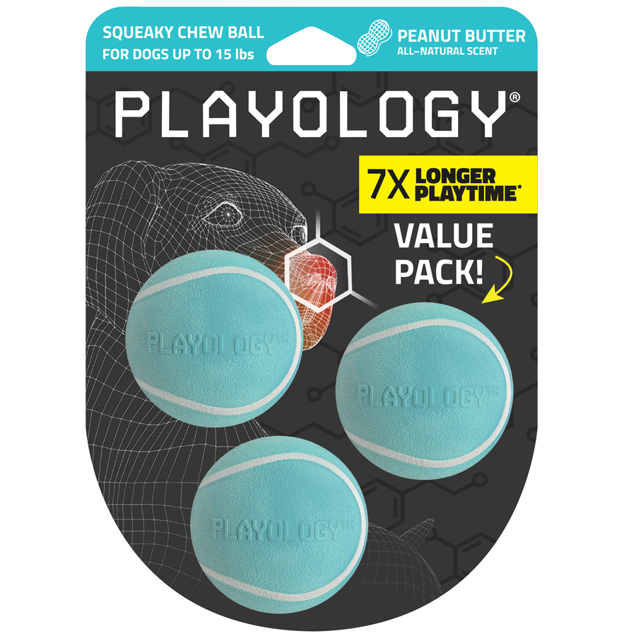 Playology Squeaky Chew Ball Peanut Butter Scented Dog