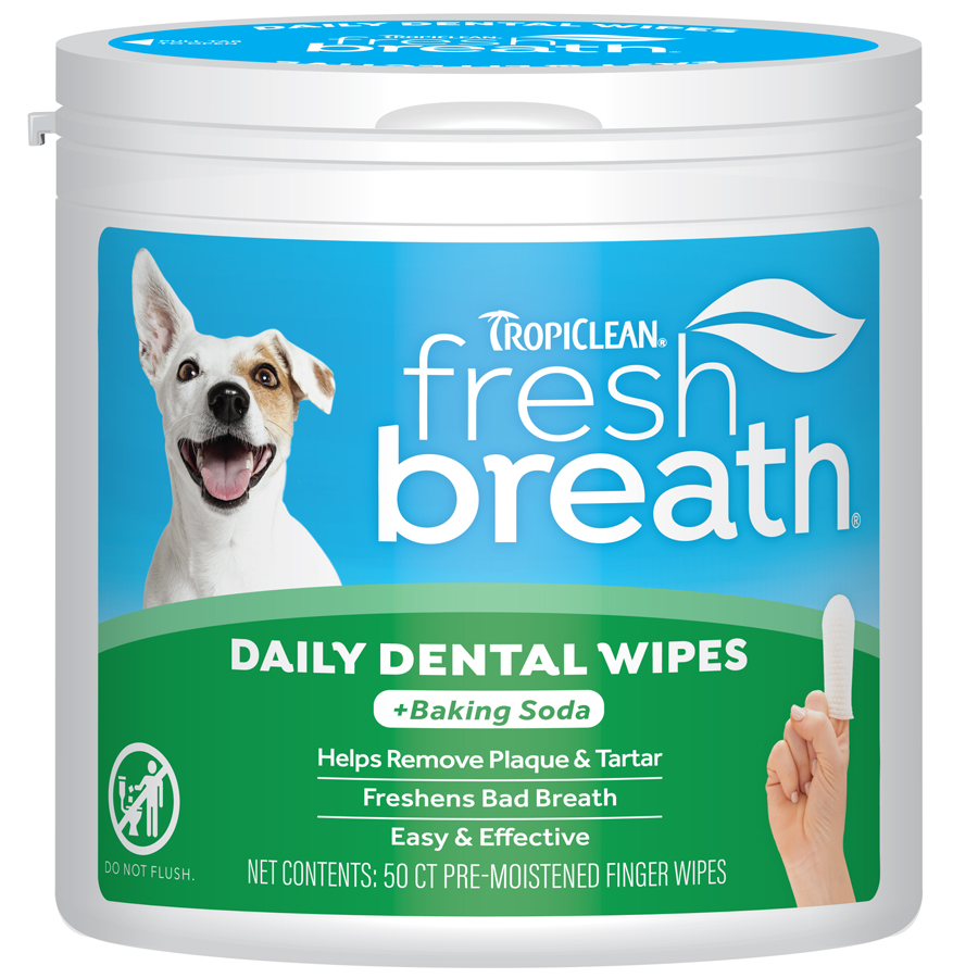 TropiClean Fresh Breath Finger Dental Wipes for Dogs & Cats