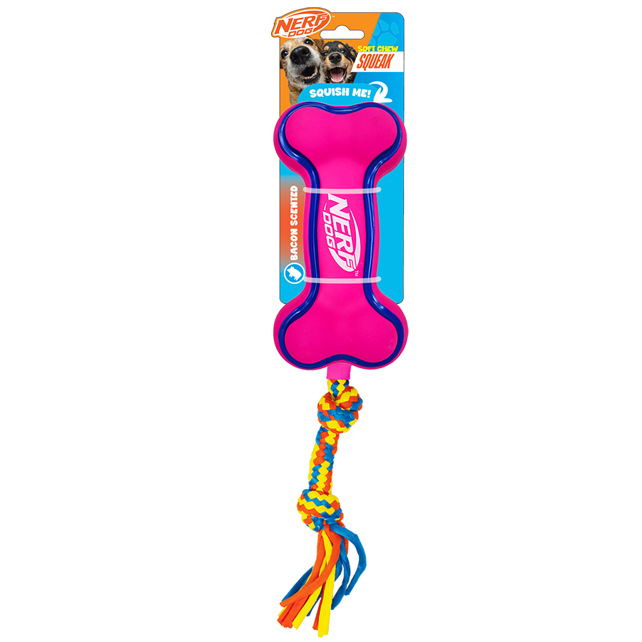 Nerf Bacon Scented Squeaky Bone Rope Dog Toy