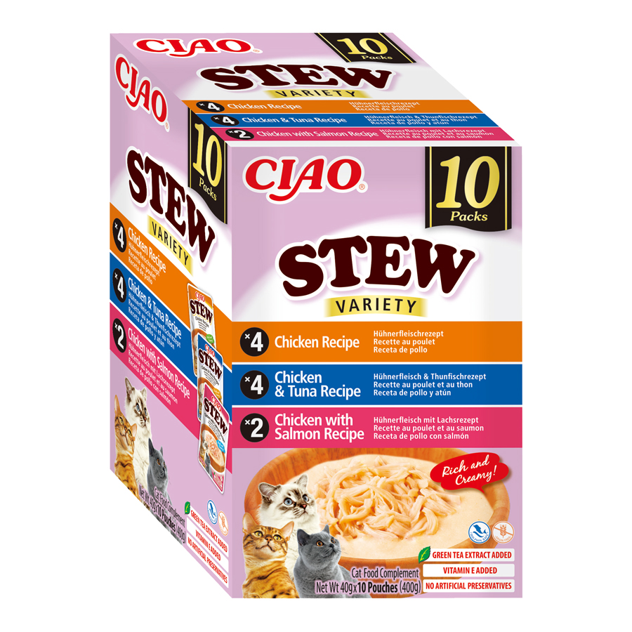 Ciao Adult Wet Cat Food Stew Chicken, Tuna & Salmon Variety