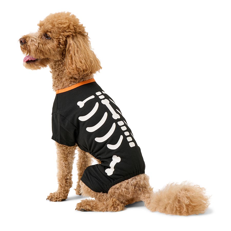 Pets at Home Glow in the Dark Skeleton Dog Onesie Black