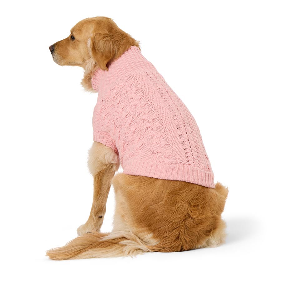 Pets At Home Cable Knit Dog Sweater Pink Large