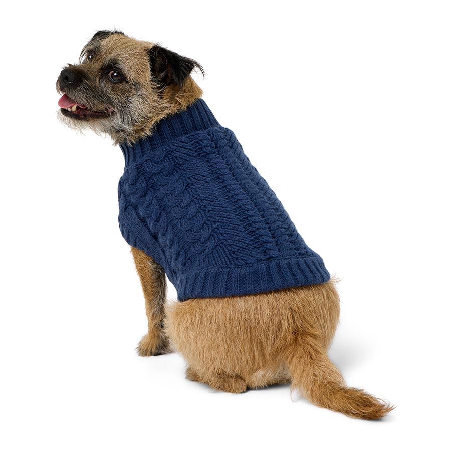Pets at Home Cable Knit Dog Sweater Blue