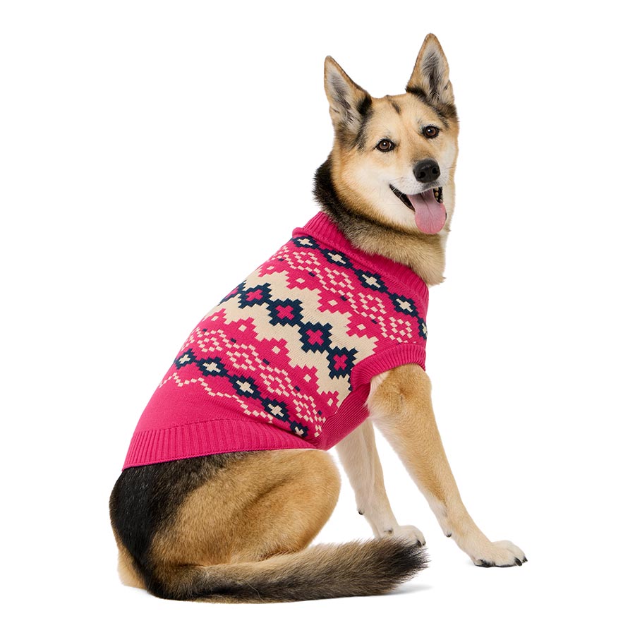 Pets at Home Fair Isle Dog Sweater Pink