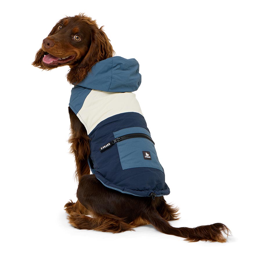 3 Peaks Colour Block Ripstop Water Resistant Hooded Dog Jacket Blue
