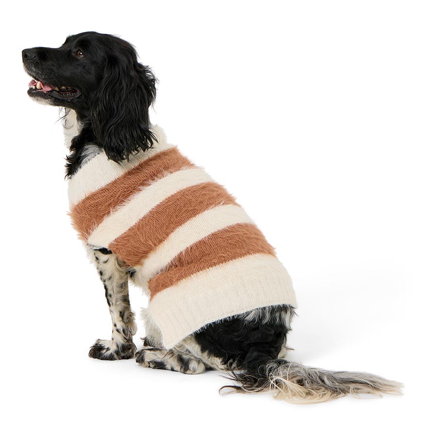 Noble Luxury Knitted Stripe Dog Jumper Vanilla / Mocha