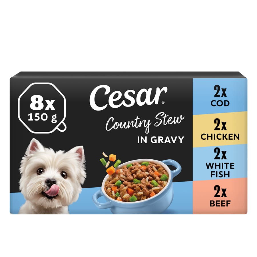 Cesar Country Stew Wet Dog Food tray Fish,Beef & Chicken in Gravy
