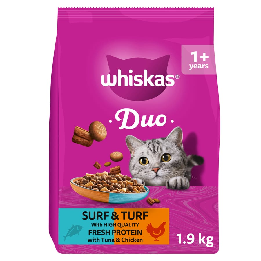Whiskas 1+ Duo Surf & Turf Adult Dry Cat Food