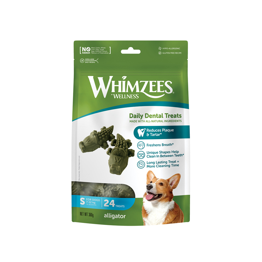 Whimzees by Wellness Daily Dental Alligator Chews for Small Dogs 24 Pack