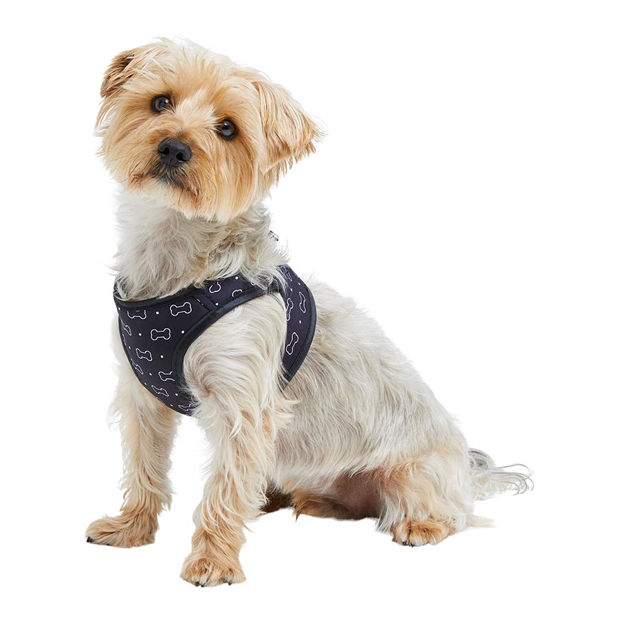 Wag a Tude Bone Print Dog Harness Black Pets