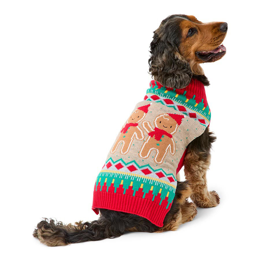 Pets at Home Christmas Gingerbread Fairisle Dog Jumper Red Pets