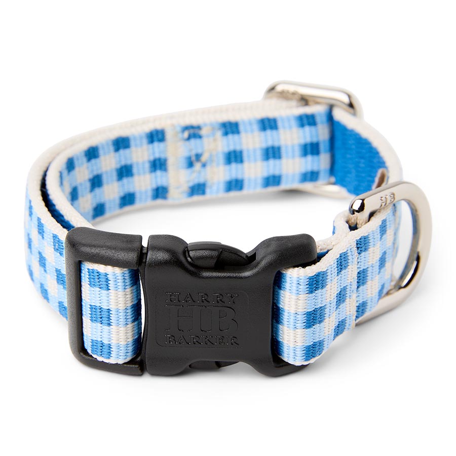 Harry Barker Gingham Dog Collar Blue