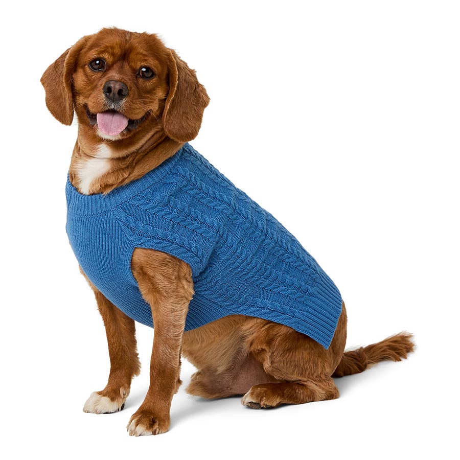 Pets at Home Classic Cable Dog Sweater Blue