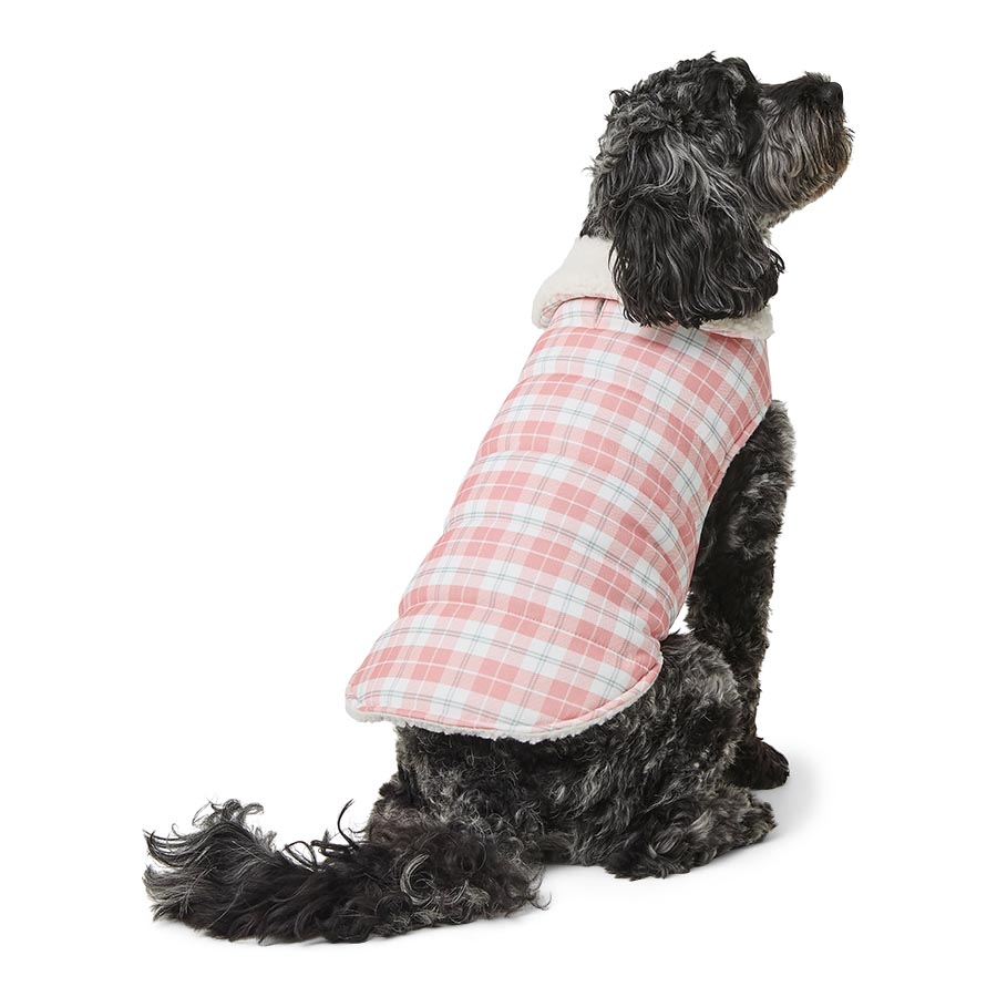 Pets at Home Plaid Quilted Dog Jacket Pink