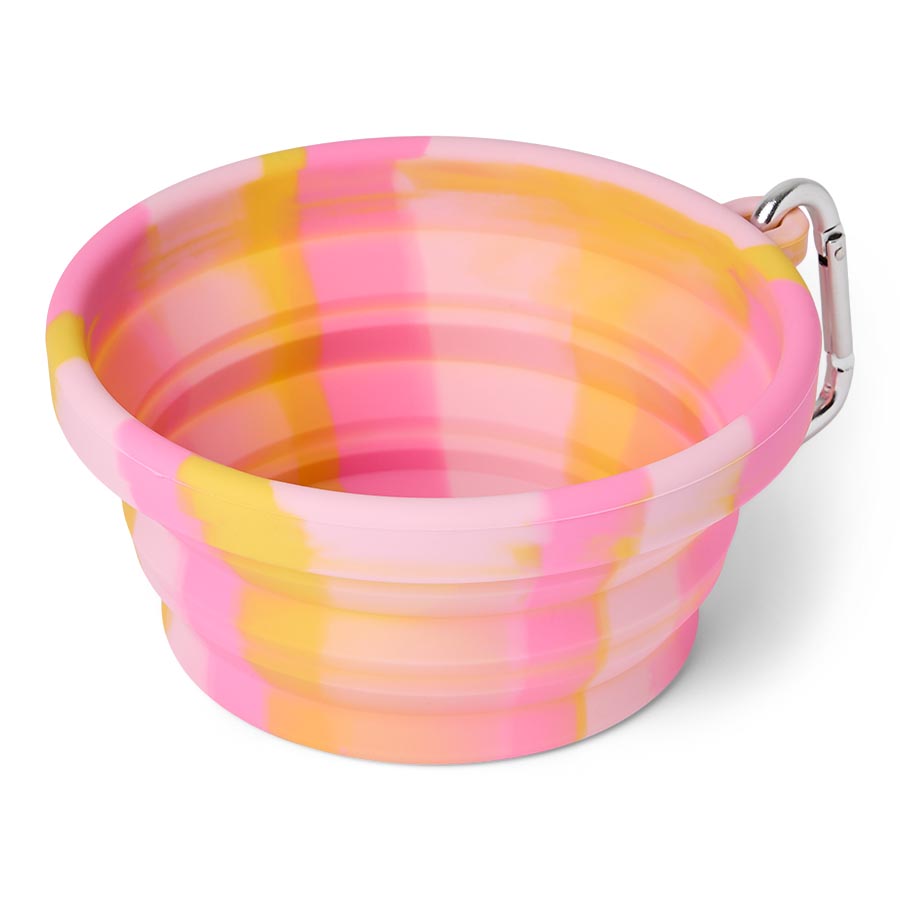 Pets at Home Sunny Daze Tie Dye Collapsible Dog Bowl Pink