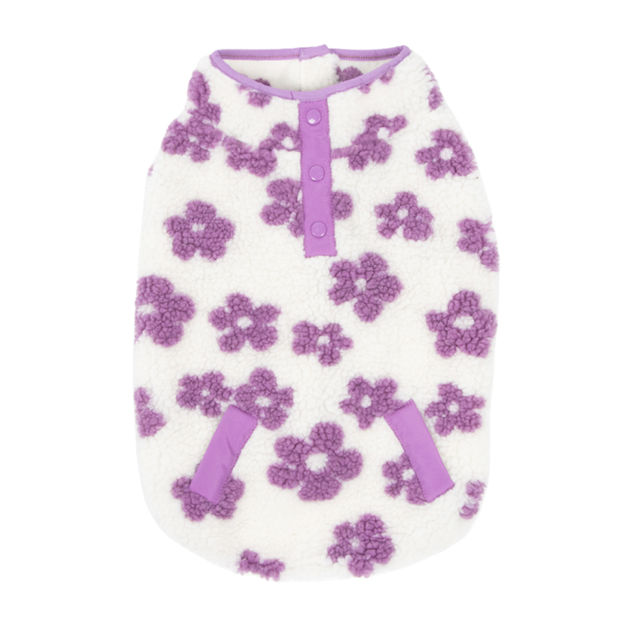 Oodles Flower Print Sherpa Dog Jacket White