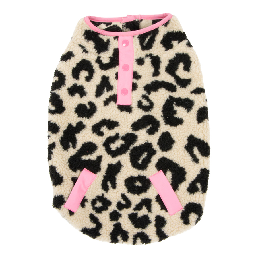 Oodles Cheetah Print Sherpa Dog Jacket Tan